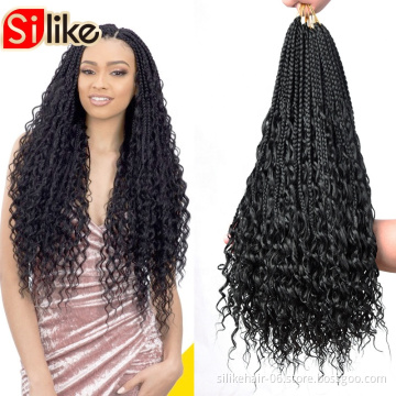 Messy Goddess Bohemian Box braids Un-ruly Synthetic Crochet Hair Bohemian Hair With Curls 18inch freetress boho hippie braid